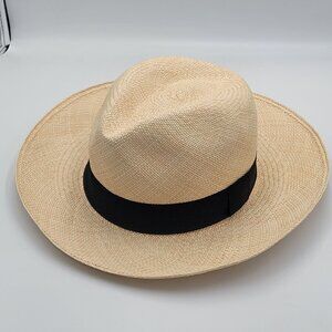 J.Crew Genuine Panama Hat S-M Handmade In Ecuador 100% Natural Fibers With Black